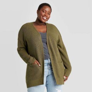 Olive Green Knit Cardigan Sweater XXL with pockets